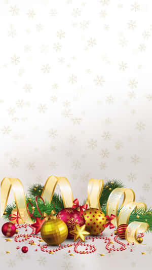 Festive Christmas Background With Snowflakes And Ornaments Wallpaper