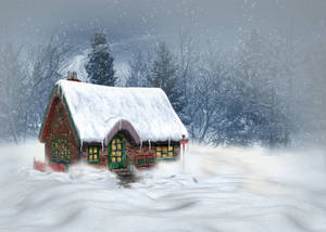 Festive Winter House Art Wallpaper