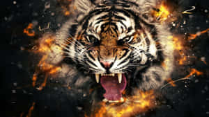 Fierce_ Tiger_ Amidst_ Flames Wallpaper