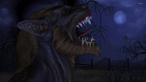 Fierce Werewolf Under A Full Moon Wallpaper
