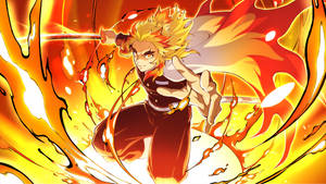 Fiery Kyojuro Rengoku Art Wallpaper