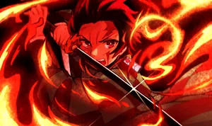 Fiery Tanjiro Kamado Kimetsu No Yaiba Wallpaper