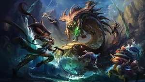 Fighting Dragon In Jungle Lol Wallpaper