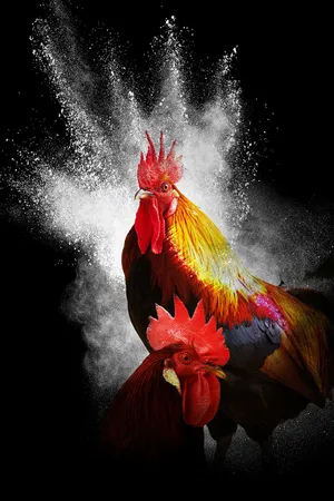 Fighting Rooster Water Explosion Poster Wallpaper