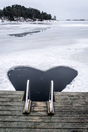 Finland Heart Shaped Icy Water Wallpaper