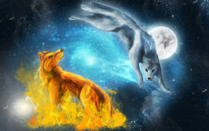 Fire And Ice Wolves Wallpaper