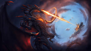 Fire Dragon Shooting Beam Of Fire Wallpaper