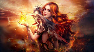 Fire Girl With Fireball Wallpaper