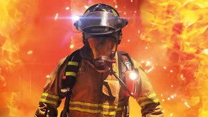 Fireman Against A Huge Fire Wallpaper