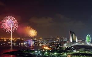 Fireworks In Yokohama Wide-angle Wallpaper