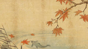 Fish In Lake Japanese Drawing Wallpaper