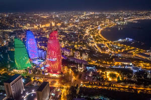 Flame Towers Azerbaijan City At Night Wallpaper