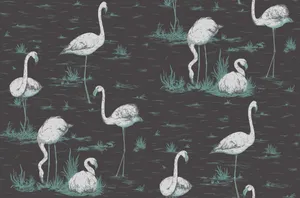 Flamingos Teal And Black Pattern Wallpaper