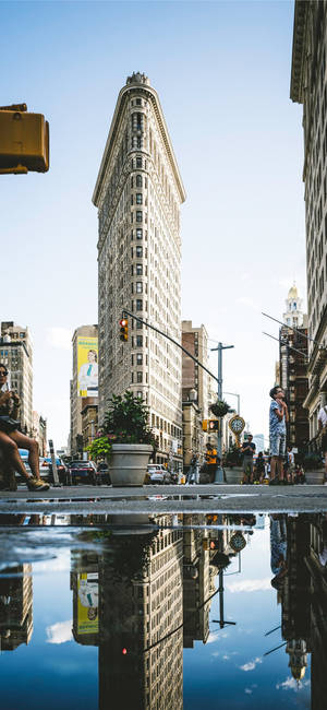 Flatiron Building Puddle On Road Wallpaper