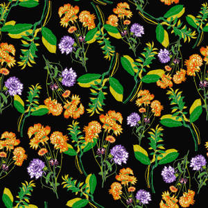Floral Purple & Orange Pattern Wallpaper
