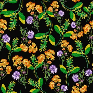 Floral Purple & Orange Pattern Wallpaper
