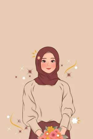 Flower Cartoon Hijab Wallpaper