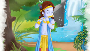 Flute-playing Little Krishna 4k Wallpaper