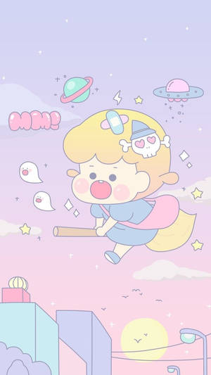 Flying Kid With Pastel Cute Stuff Wallpaper