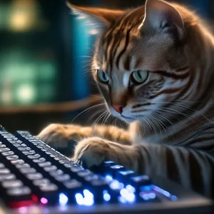 Focused Felineat Keyboard Wallpaper
