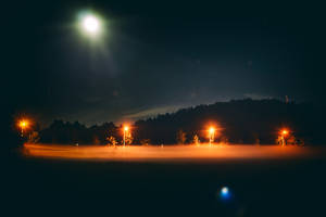 Foggy Night Bright Moon Wallpaper