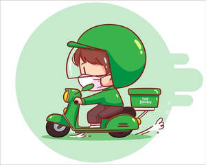 Food Delivery Green Cartoon Wallpaper