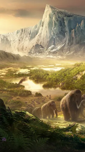 Forest With Travelling Mammoth Wallpaper