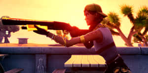 Fortnite Aura Skin Shooting Gun Wallpaper