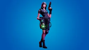 Fortnite Female Character Posewith Gunand Gadgets Wallpaper