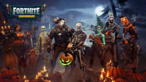 Fortnite Halloween - A Group Of Characters Standing In Front Of A Pumpkin Wallpaper