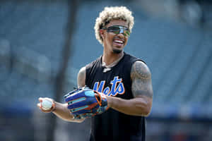 Francisco Lindor Smiling During Baseball Practice Wallpaper