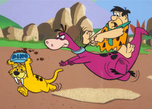 Fred Flintstone Dino Chases Puss Comic Wallpaper