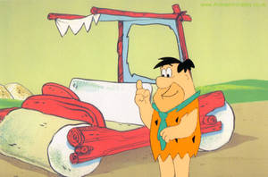 Fred Flintstone Flintmobile Cartoon Art Wallpaper