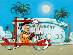 Fred Flintstones Drives At Library Wallpaper