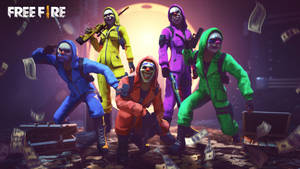 Free Fire Criminal Bundle Robbers On Cash Pile Wallpaper