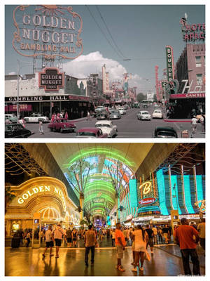 Fremont Street Photo Comparison Wallpaper