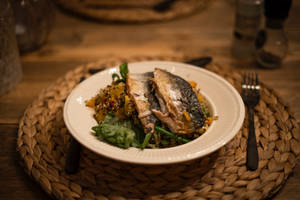 Fresh Mackerel Salad Served On A Plate Wallpaper