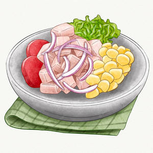 Freshly Prepared Unmixed Ceviche In A Bowl Wallpaper