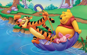 Friends Unite In The Rain With Winnie The Pooh Wallpaper