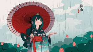 Froppy In Kimono Holding Wagasa Wallpaper