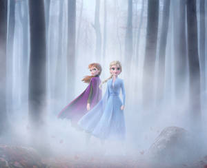 Frozen 2 Anna And Elsa In Enchanted Forest Wallpaper