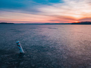 Frozen Lake Sunset Landscape Wallpaper