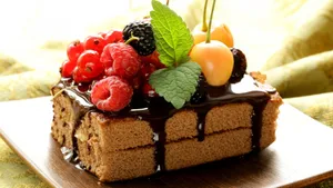 Fruit Topped Chocolate Chiffon Dessert Wallpaper