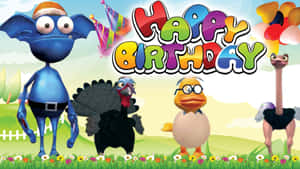 Funny Animated Characters Birthday Greeting Wallpaper