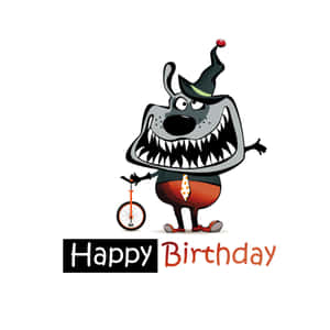 Funny Birthday Wolf Cartoon Unicycle Wallpaper