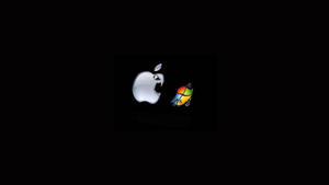 Funny Laptop Apple And Windows Logo Fighting Wallpaper