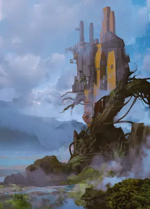 Future Building And Rocks Fantasy Wallpaper