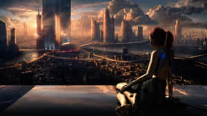 Future City Looking Girl Desktop Wallpaper