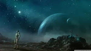 Future Planet Spaceship Desktop Wallpaper