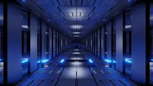 Futuristic Blue Lit Tunnel Wallpaper